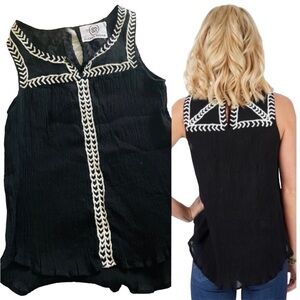 SLOAN ROUGE Black Sleeveless Embroidered Top Blouse Women's Size L